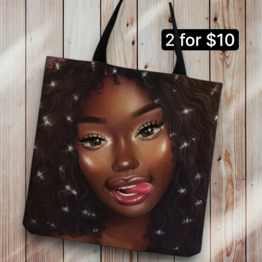 Pretty Sparkle African Ethnic Teen Black Girl Large Everyday Fabric Tote